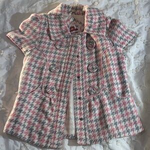Pink and Gray Houndstooth Short Sleeve Jacket